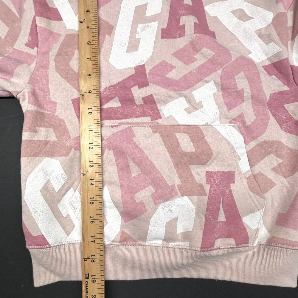 GAP Kids Allover Logo Pullover Hoodie Sweatshirt Pink Girls Large(10) Pocket NWT
